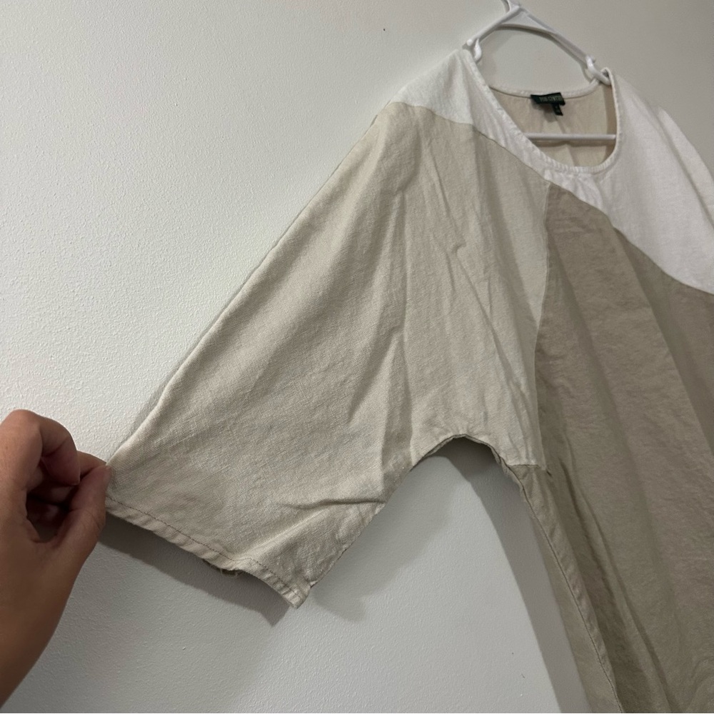 For Cynthia Linen Blend Dress Color Block  Neutrals Size Small White Cream‎ Tan - Picture 4 of 6